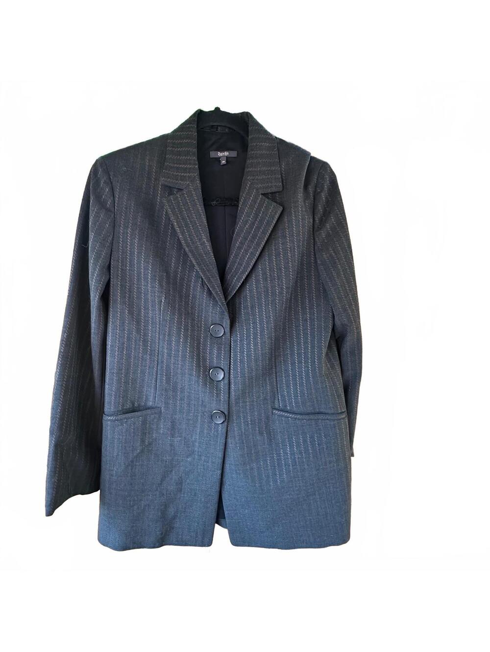 Zanella Women's Blue Gray Pinstripe Blazer Size 10